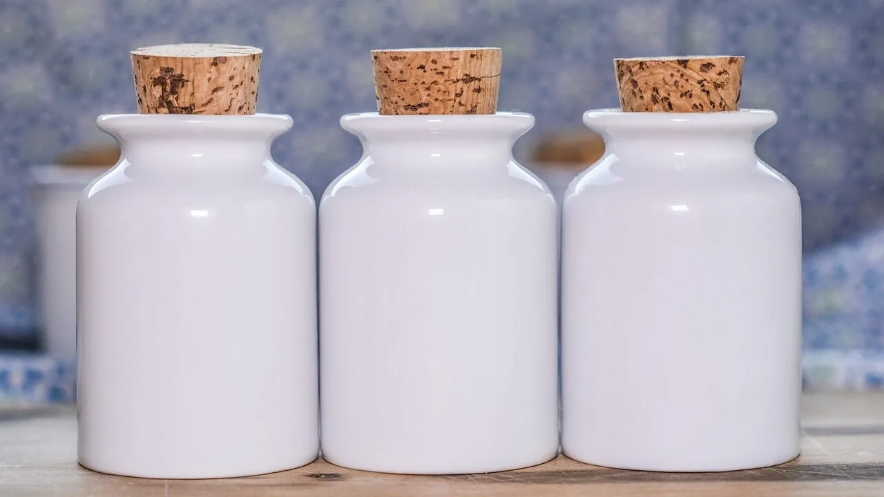 Assorted food storage containers with lids arranged on kitchen counter