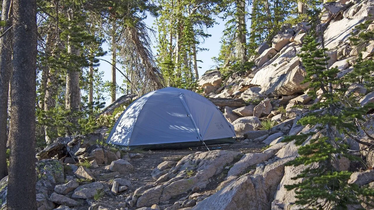 Backpacking tent set up in a scenic outdoor camping location
