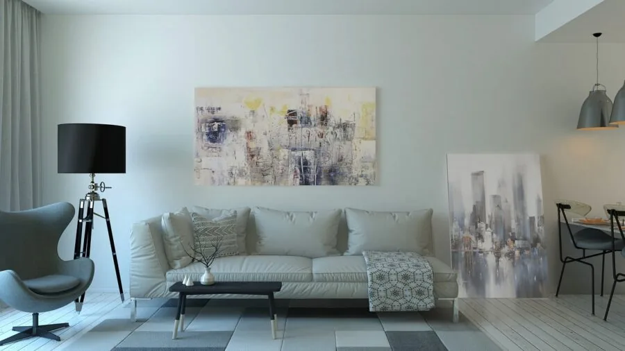 Bright living room featuring various furniture styles and color schemes in a contemporary home setting