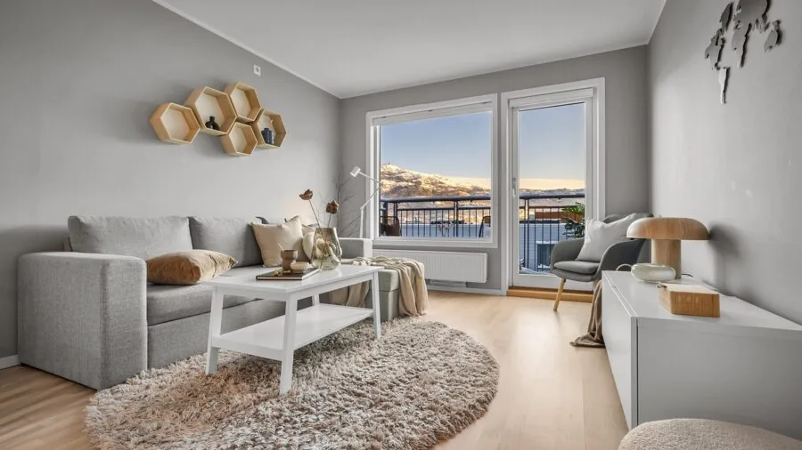 Bright Scandinavian living room with minimalist decor and neutral color palette
