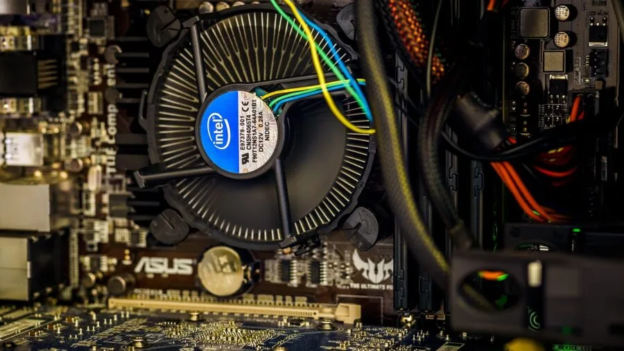 Close-up of air flowing through computer cooling vents and fans in a modern PC case setup