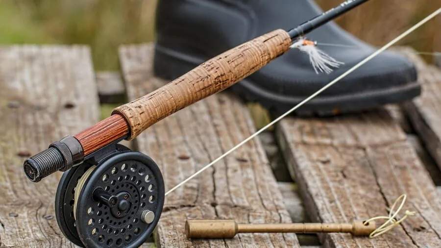 Close-up of fly rod blank material showing graphite carbon fiber texture and craftsmanship