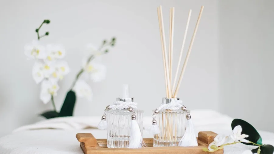 Close-up of fresh citrus and botanical scents in a bright, naturally lit home environment