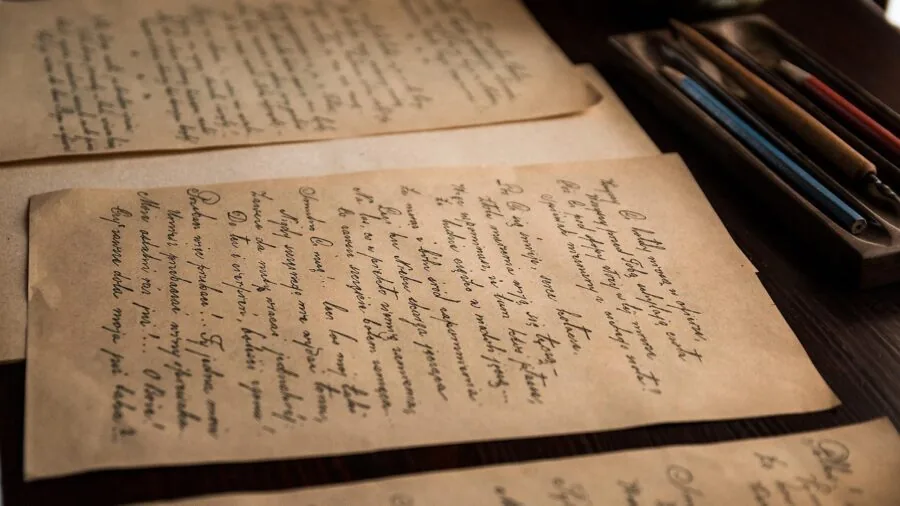 Close-up of ink flowing from a pen tip onto paper during writing