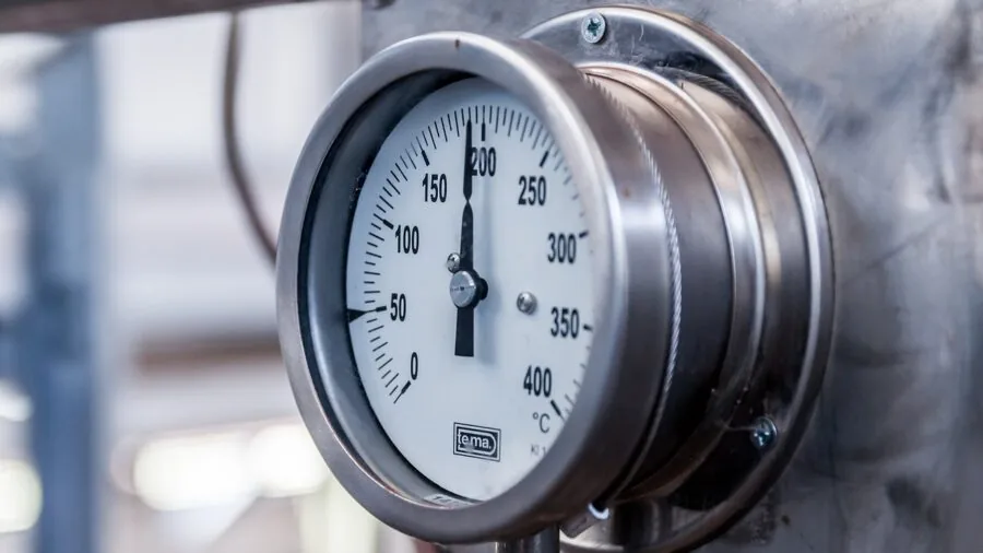 Close-up of pressure gauge being checked during RV campground hookup setup
