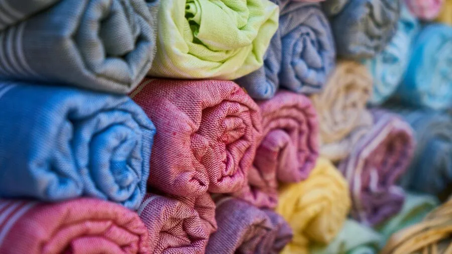 Close-up of soft, fluffy cotton towel fibers showing texture and quality material
