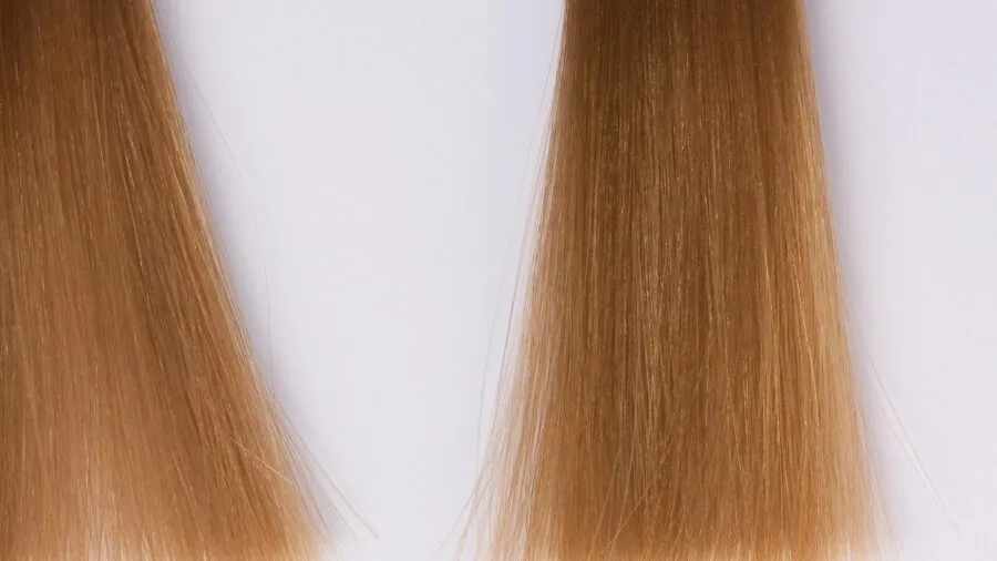 Close-up of vibrant dyed hair showing texture and shine in natural lighting