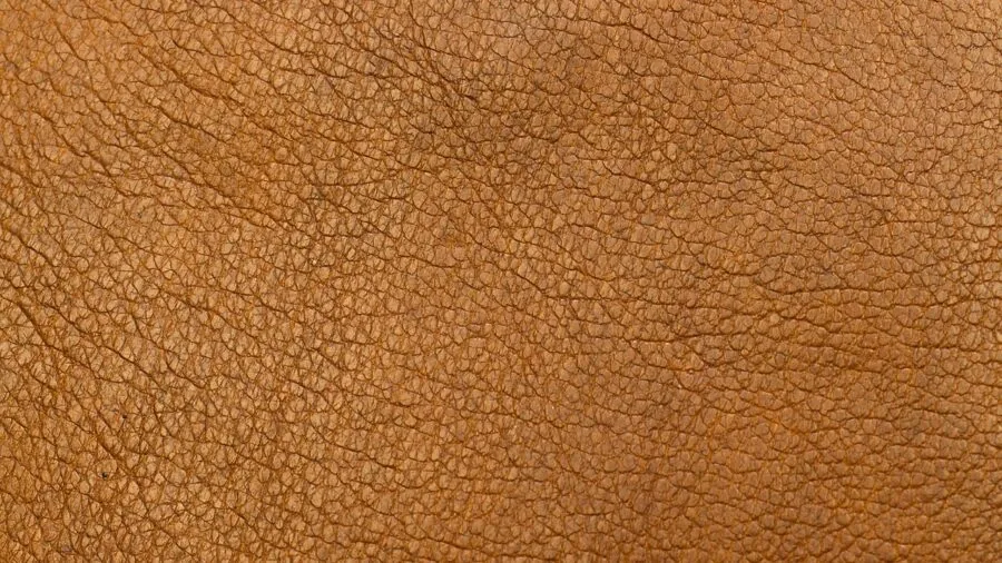 Close-up of weathered full-grain leather showing natural grain patterns and rich aging patina from years of use