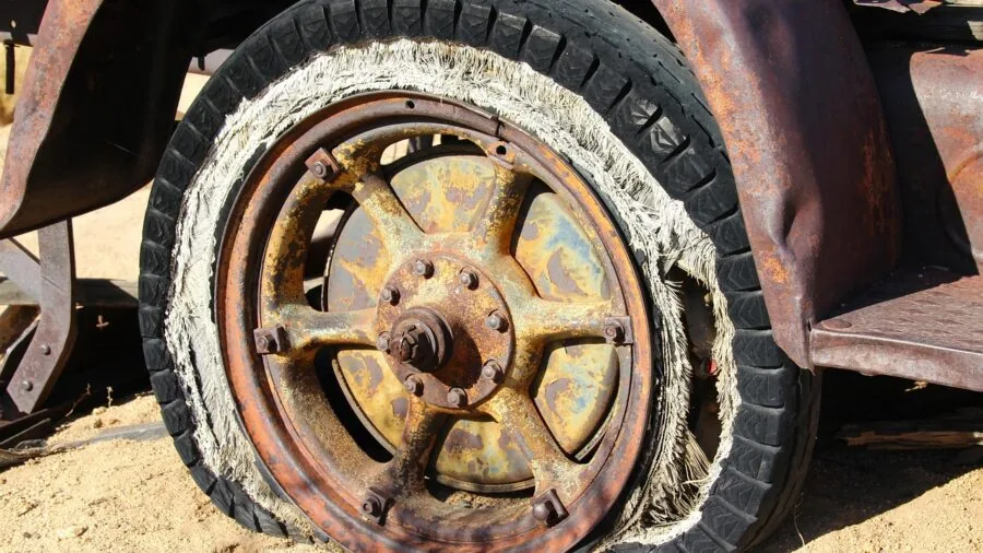 Close-up of weathered rubber material showing UV damage and brittleness from sun exposure and temperature changes