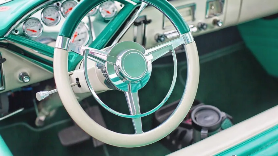 Close-up view of a car's compact interior dashboard and center console area