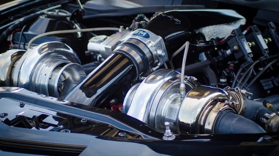 Close-up view of industrial electric motor components and internal mechanical parts