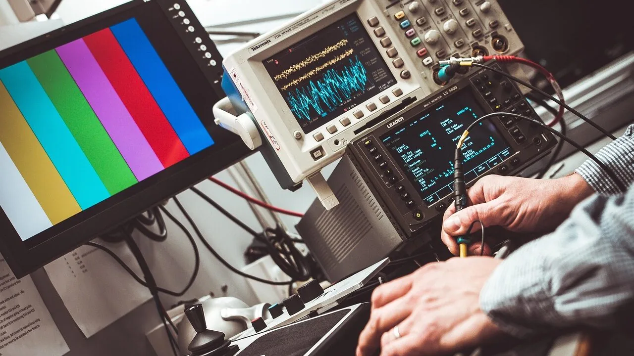Digital oscilloscope with waveform displayed on screen showing measurement data