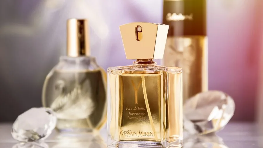 Elegant perfume bottle catching natural sunlight in a serene lifestyle setting