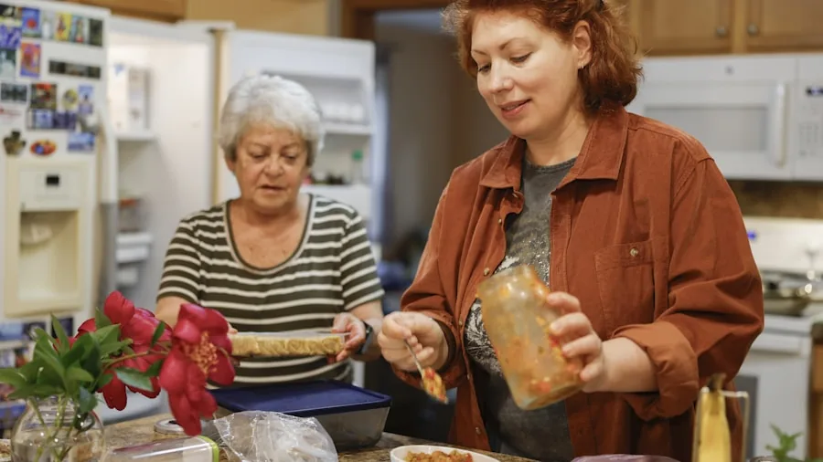 Family preparing fresh food together in a bright, modern kitchen with countertop appliances and ingredients