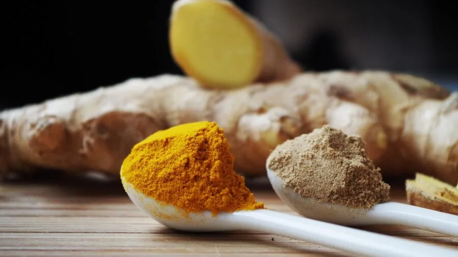 Home cook organizing spices in a bright kitchen while preparing ingredients for a meal
