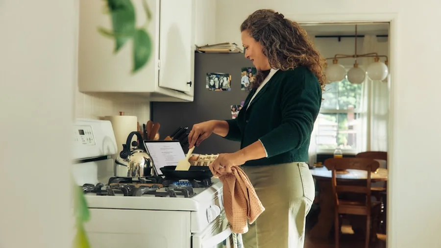 Home cook preparing rice in kitchen with steam rising from pot on stove