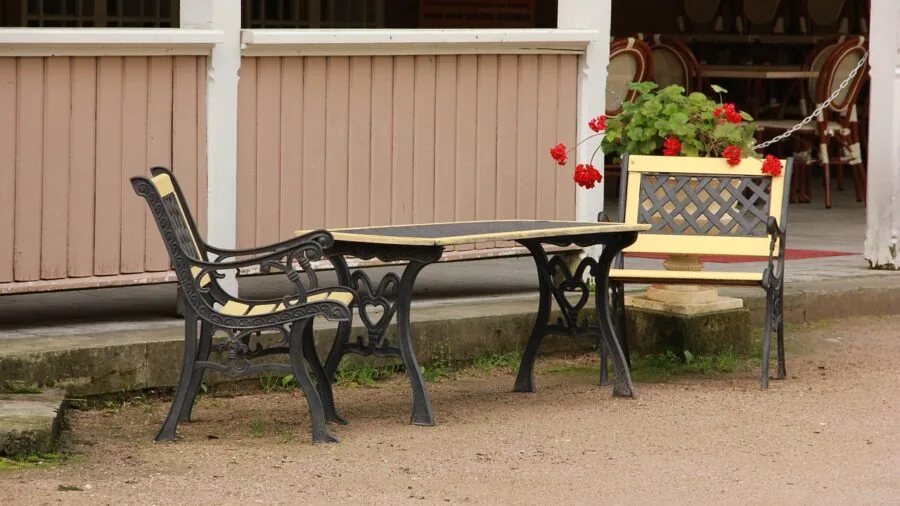 Outdoor patio furniture exposed to weather showing natural wear and durability over time