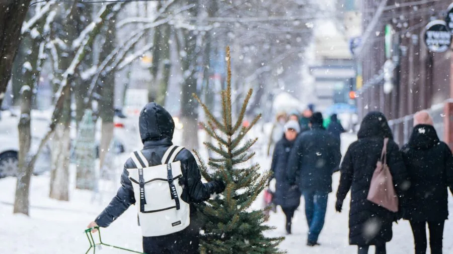 Parent wearing a minimalist backpack while walking outdoors, showcasing gender-neutral everyday carry style