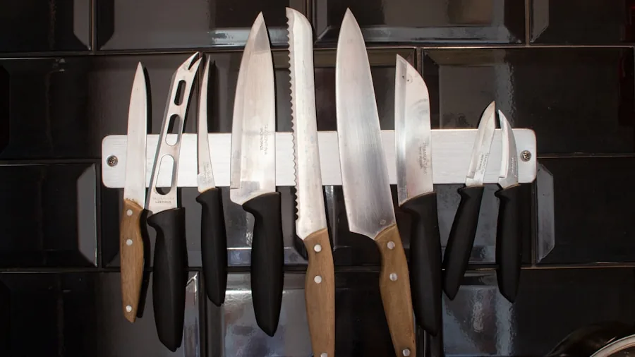 Person carefully cleaning and maintaining a sharp kitchen knife under running water at home sink