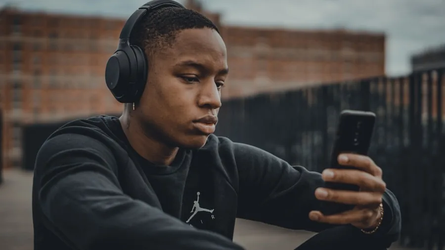 Person enjoying high-quality audio experience with wireless earbuds in everyday setting