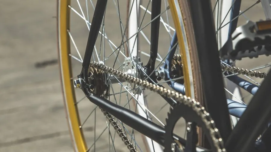 Person inspecting bicycle tire tread and tube during outdoor maintenance check