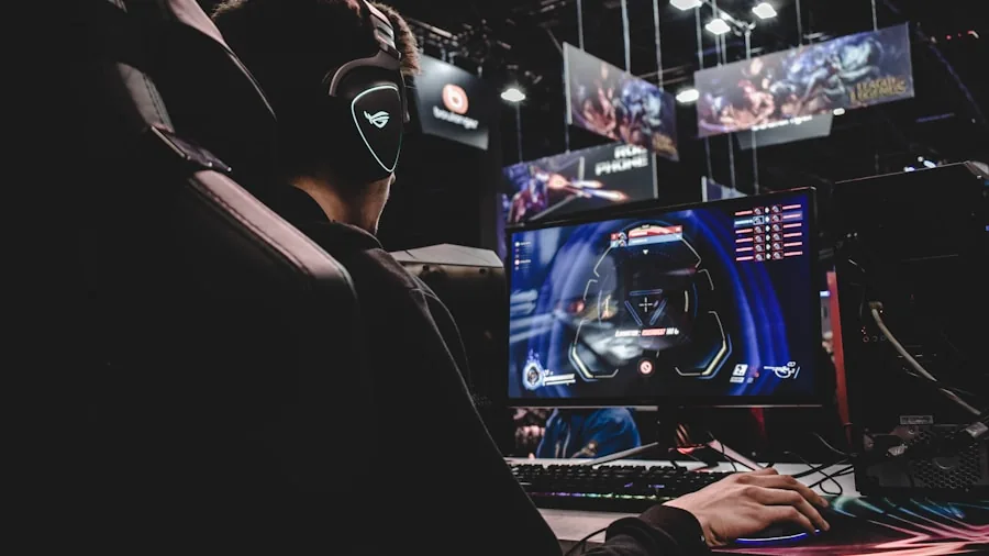 Person playing video games on TV in living room with gaming controller