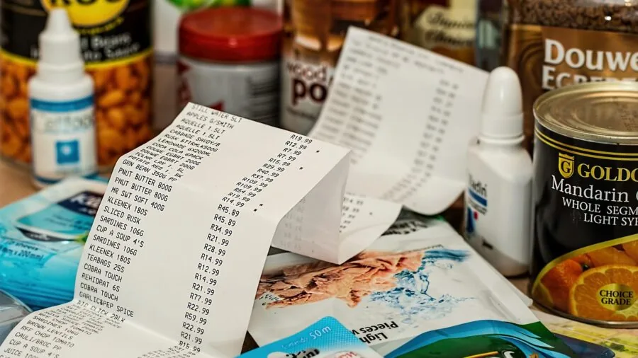 Person reviewing and comparing product prices and costs while taking notes at a table