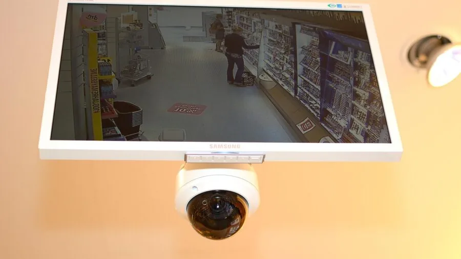 Person reviewing security footage on laptop monitoring outdoor home surveillance system