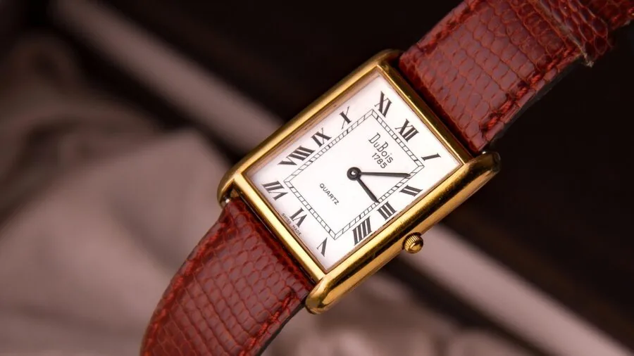 Person wearing minimalist leather watch in natural daylight, showing strap detail and wearability