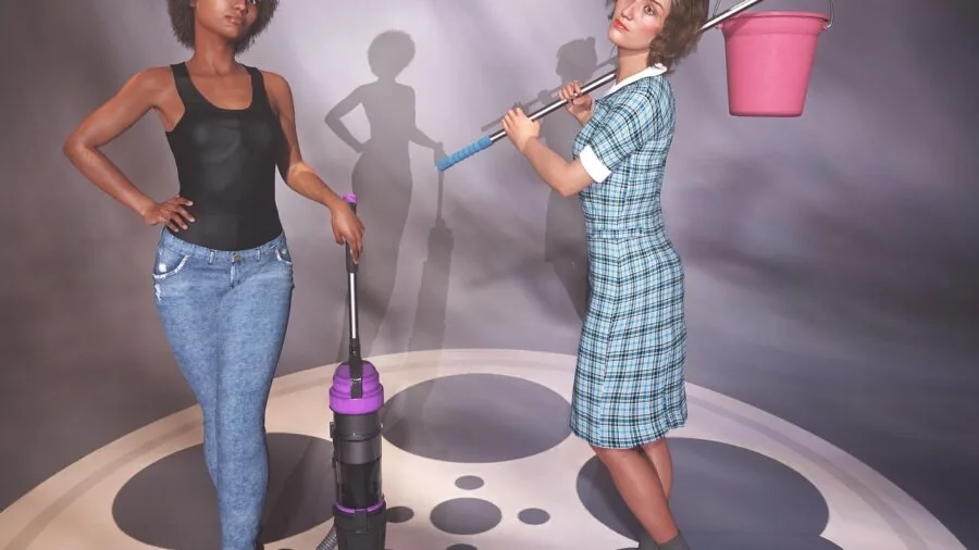 Person wringing out mop in bucket while cleaning hardwood floor at home