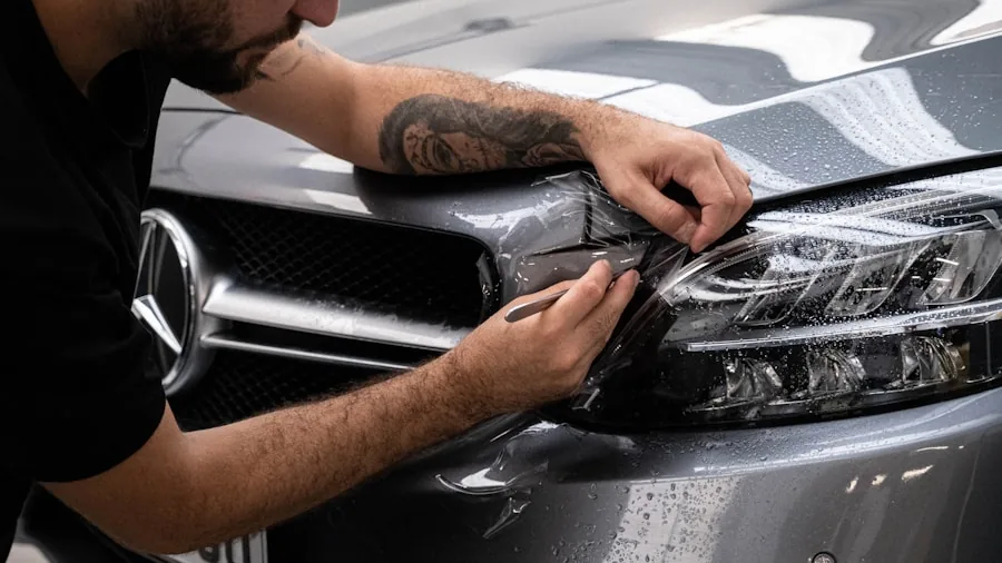 Professional detailing work on vehicle paint surface showing restoration technique