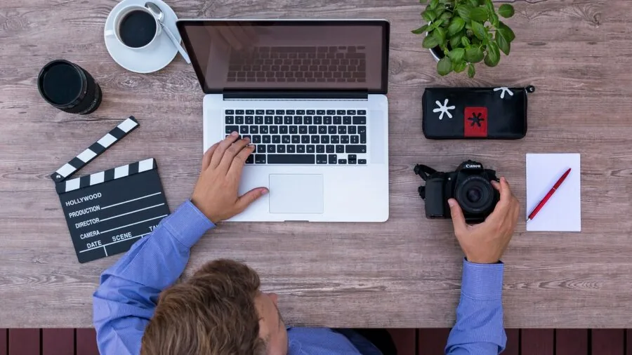 Professional workspace with monitor setup for productivity work and creative tasks