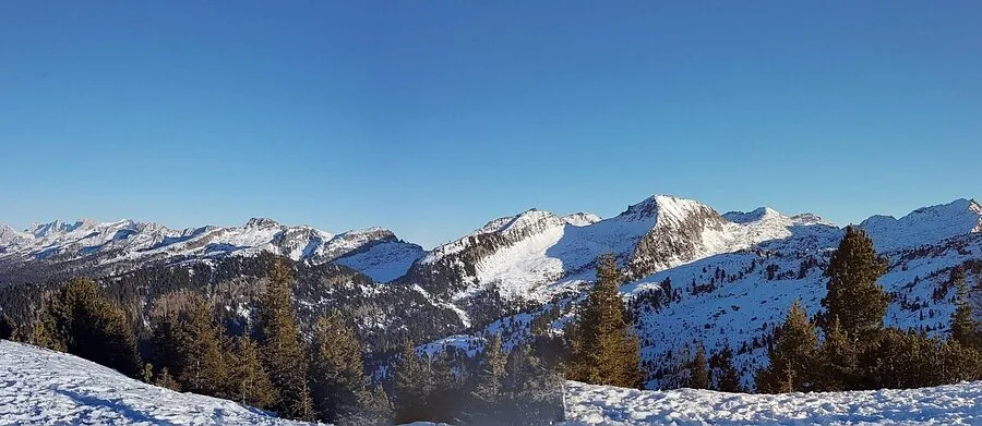 Skier in motion carving down a snowy mountain slope with speed and control