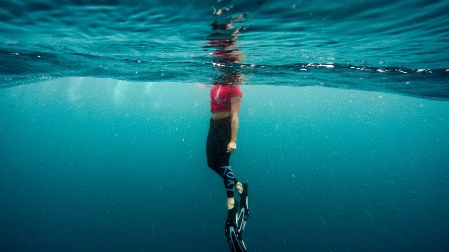 Snorkeler exploring underwater marine life in clear ocean water