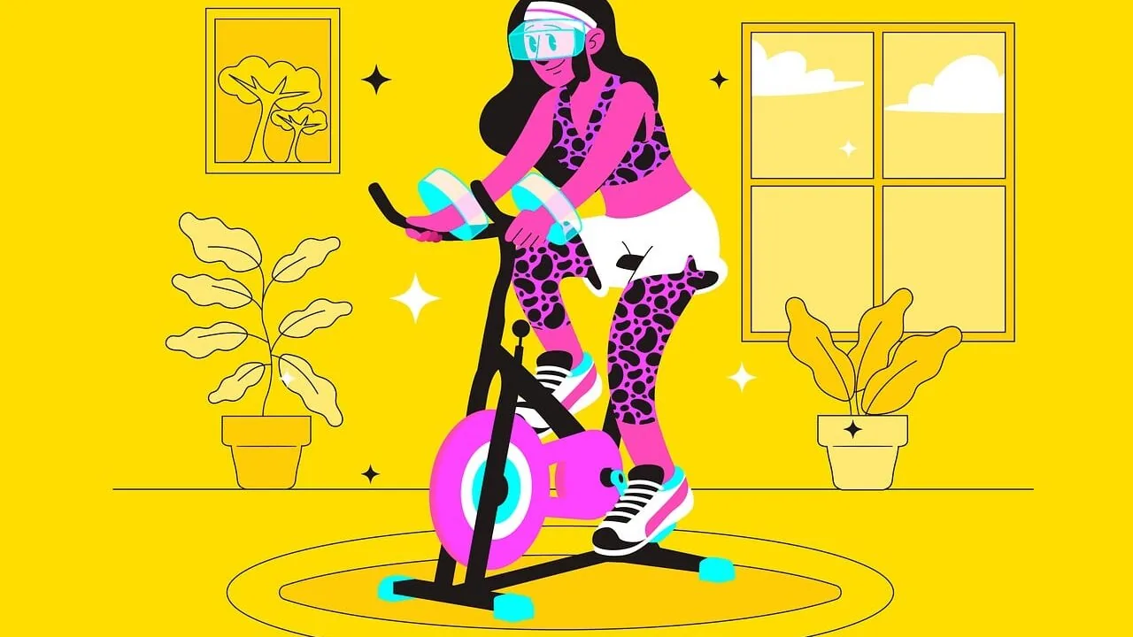 Spin bike with handlebars and resistance wheel in home gym setting