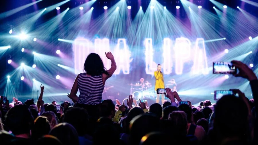 Stage performer surrounded by atmospheric fog and mist during live concert performance