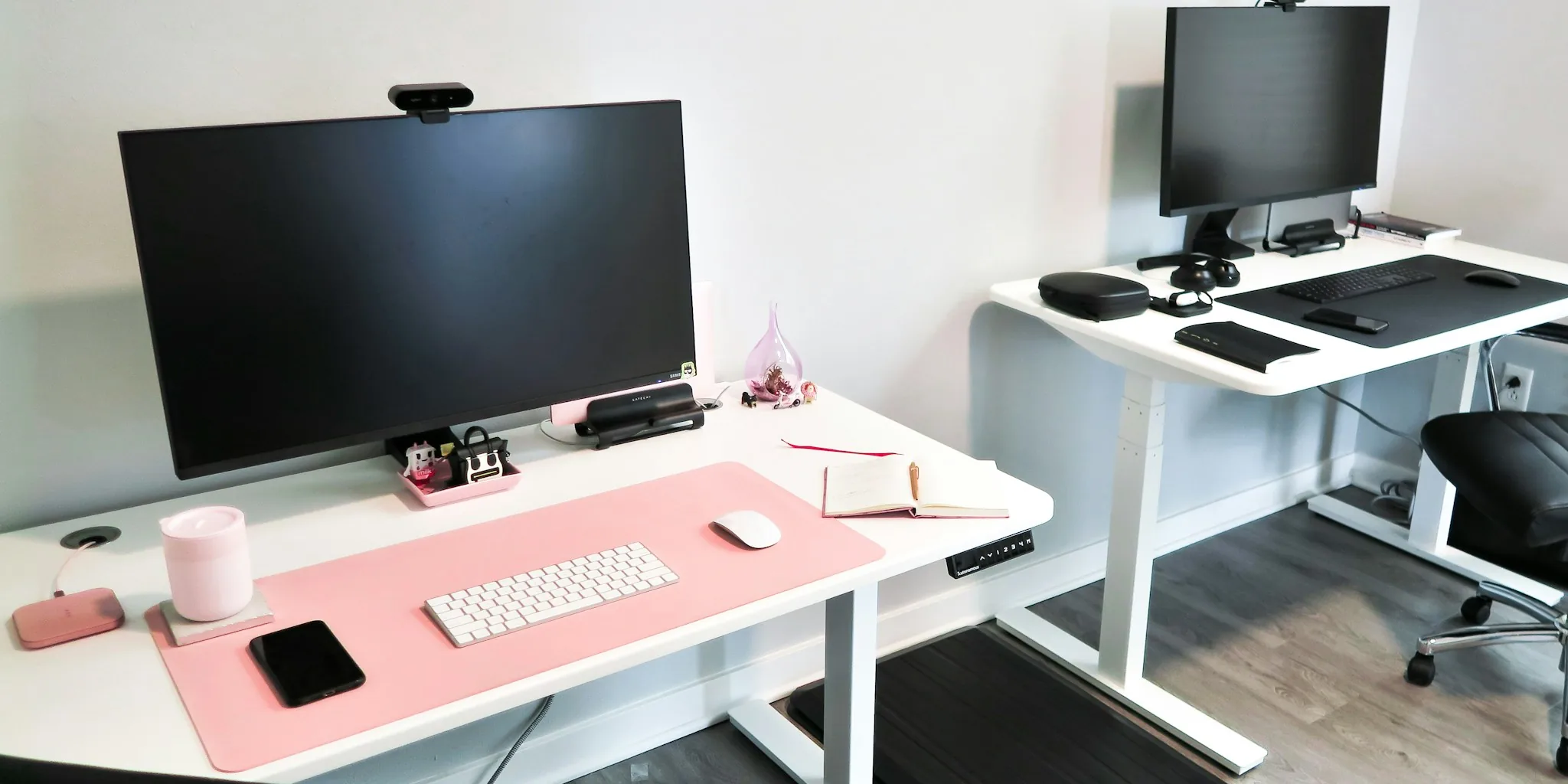 Under-desk treadmill positioned beneath office desk in workspace