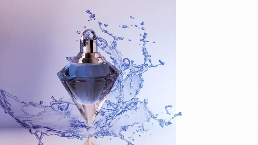 Woman examining multiple perfume bottles while shopping, comparing fragrances and prices in store