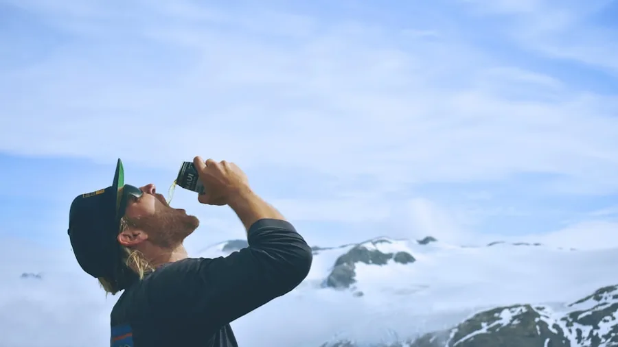 Young child enjoying a drink during outdoor family activity on a sunny day