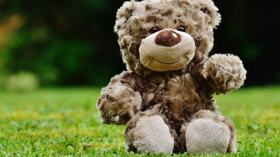 Young child safely playing with a soft plush toy indoors, demonstrating age-appropriate toy interaction and comfort